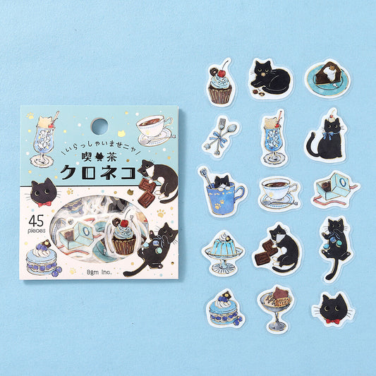Kawaii Japanese Cat Cafe Flake Sticker Set – 180 Pieces