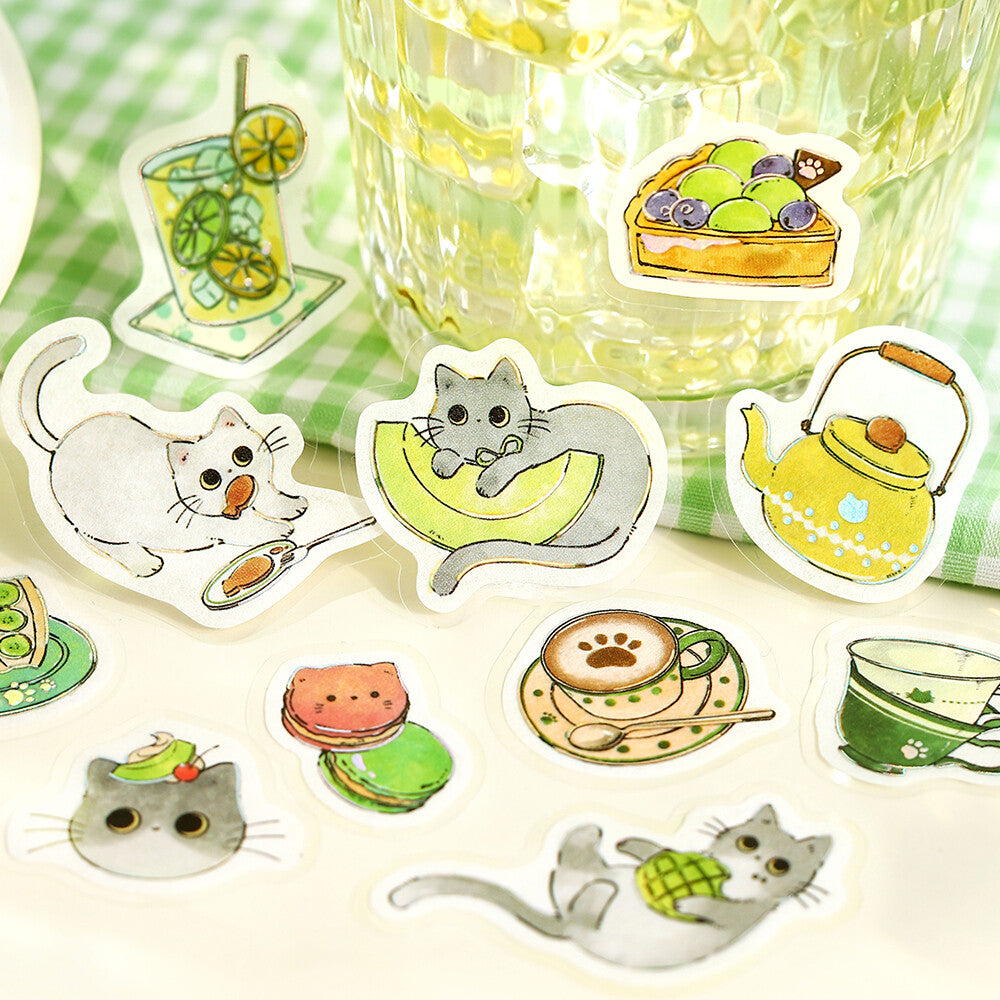 Kawaii Japanese Cat Cafe Flake Sticker Set – 180 Pieces