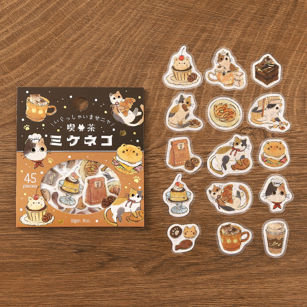 Kawaii Japanese Cat Cafe Flake Sticker Set – 180 Pieces