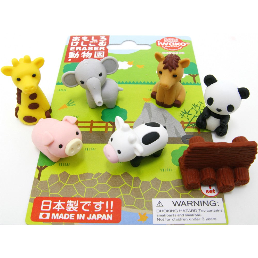 IWAKO Japanese Puzzle Eraser Set – Zoo & Safari Animals (2 Packs)