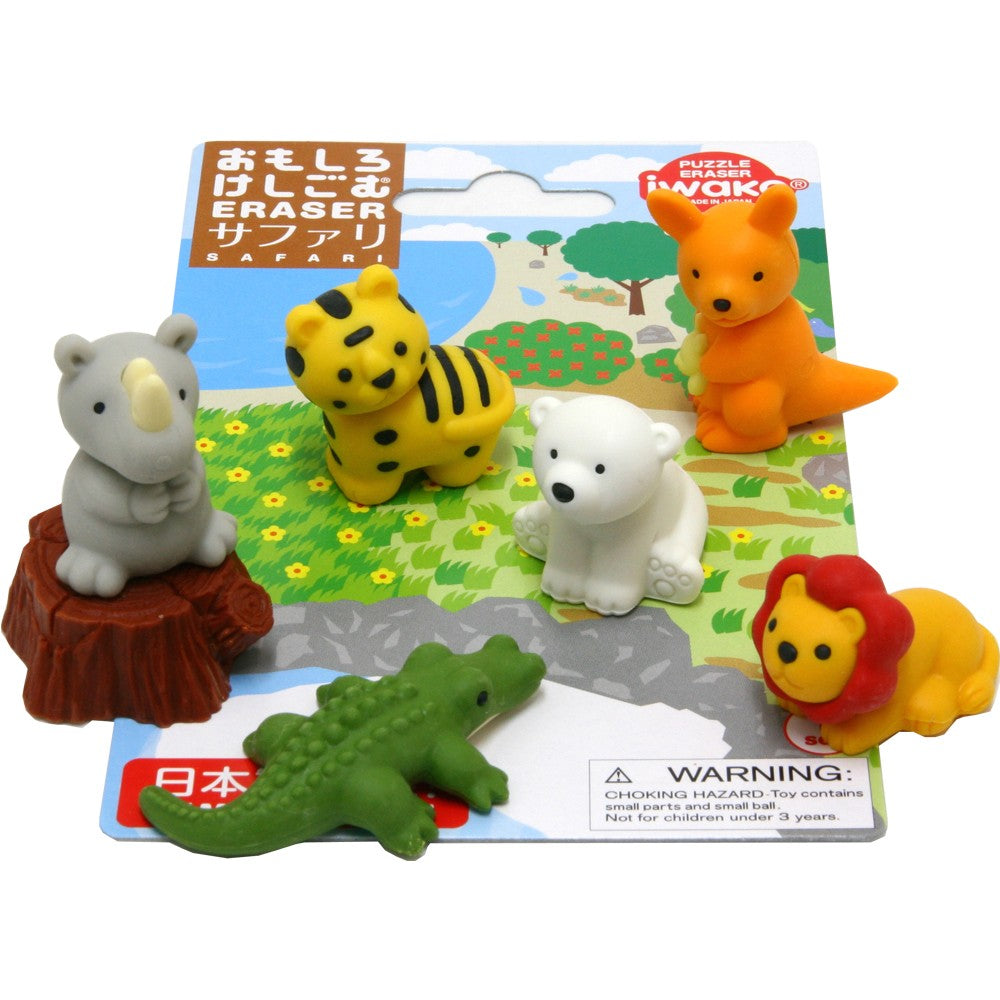 IWAKO Japanese Puzzle Eraser Set – Zoo & Safari Animals (2 Packs)
