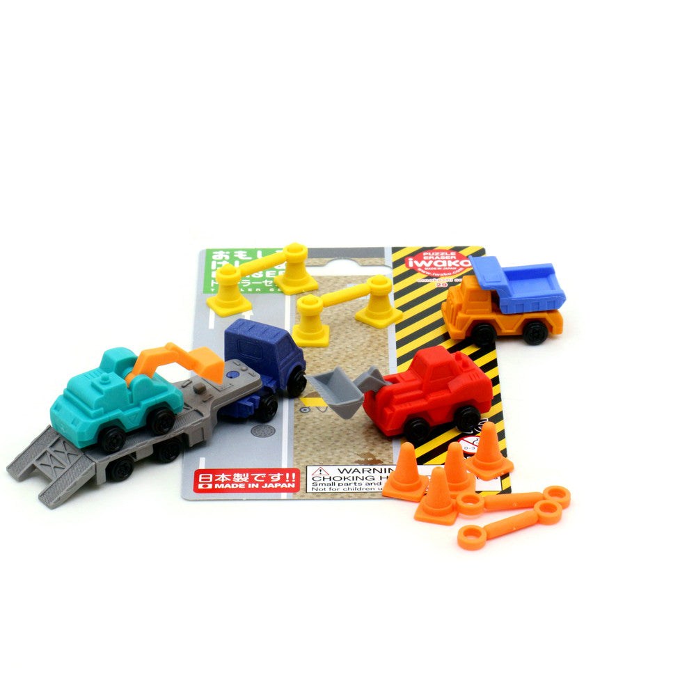 IWAKO Japanese Puzzle Eraser Set – Locomotive Train & Trailer Truck (2 Packs)