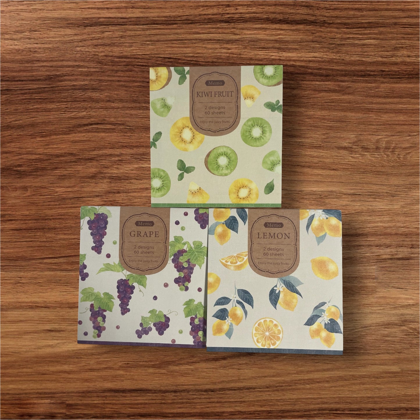 Fruity Japanese Memo Pad Set – Kiwi, Grape & Lemon