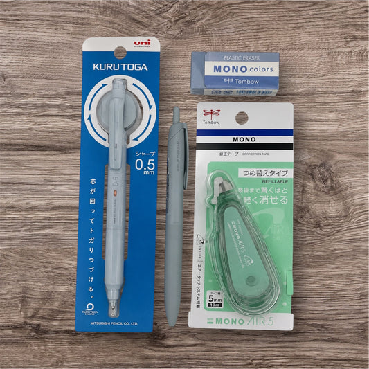 Minimal Blue Japanese Stationery Set – Kuru Toga & MONO