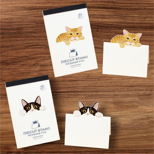 Japanese Cat Die-Cut Stand Message Pad Set – Tabby & Hachiware Cats