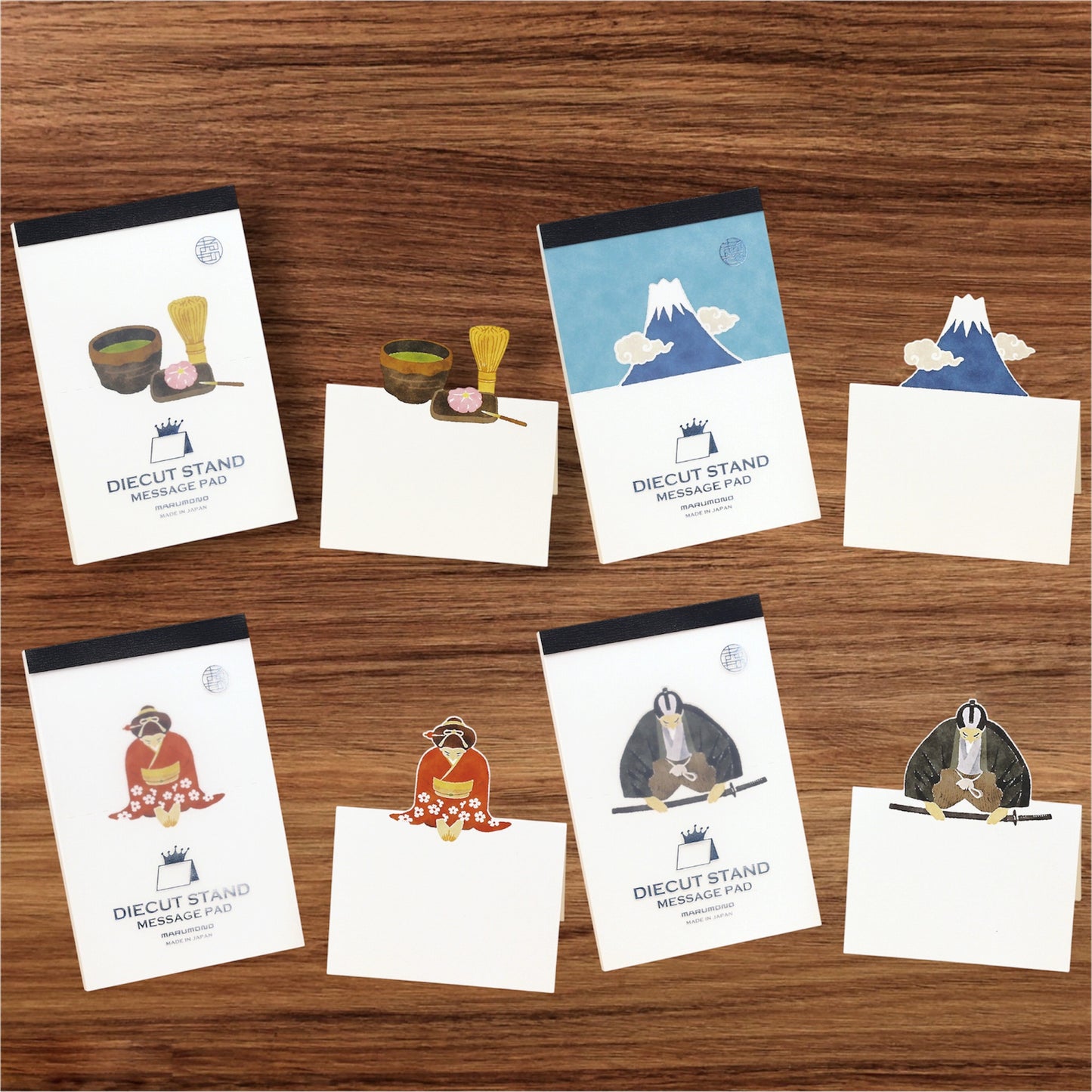 Japanese Culture Die-Cut Stand Message Pad Set – Fuji, Samurai, Kimono & Matcha